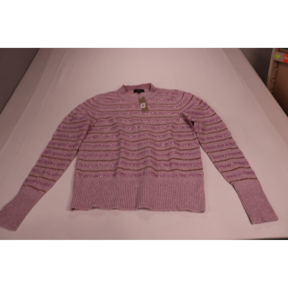 J.Crew Sequin Striped Crewneck Sweater Lavender Purple Metallic Knit Women Small
